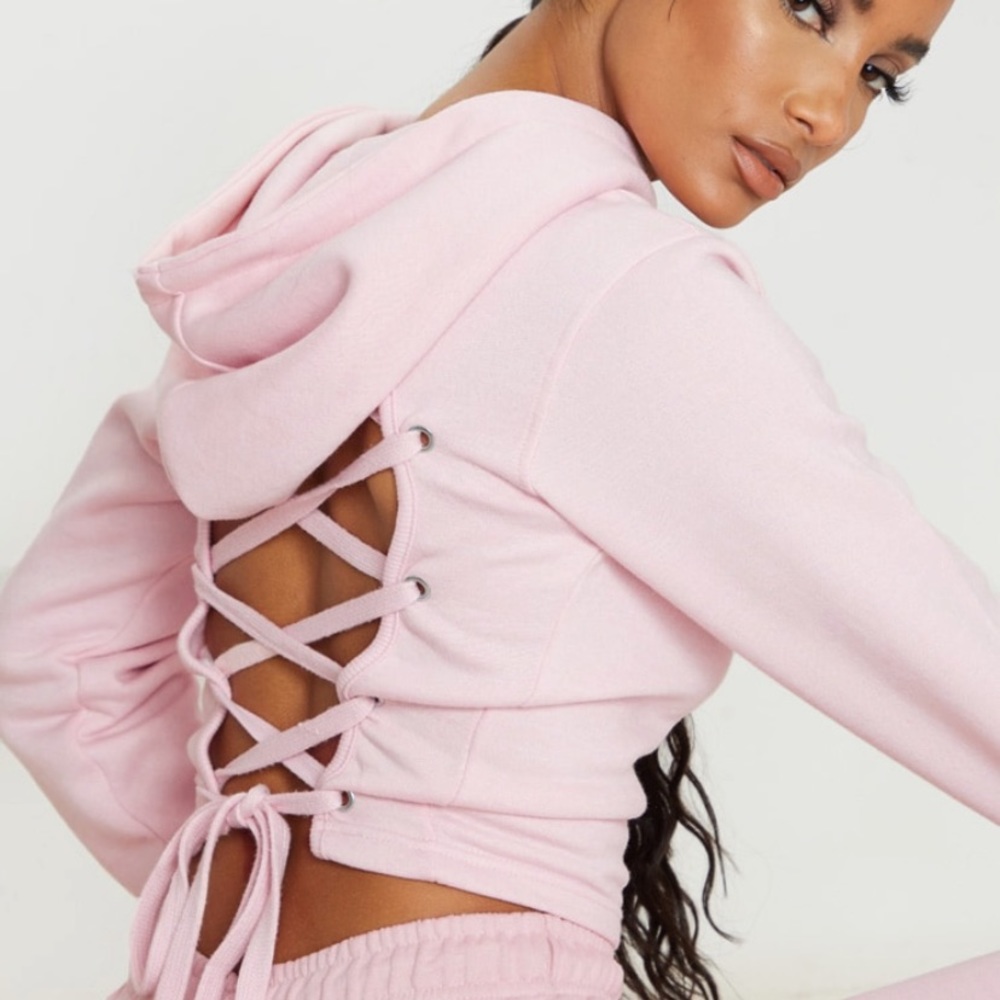 Lace Up Back Crop Hoodie